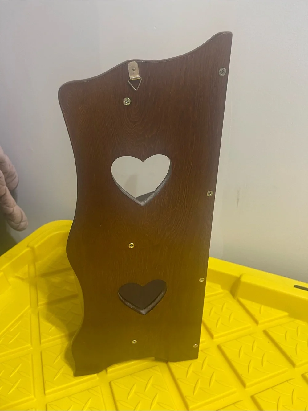 Vintage Wooden Corner Wall Shelf with Heart Cutouts - Brown